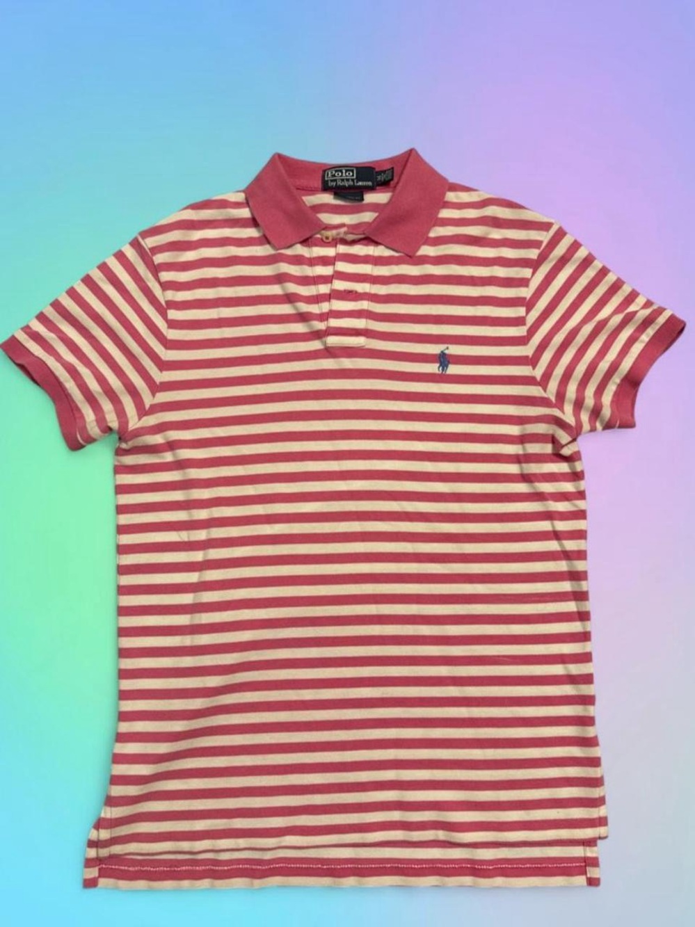 Vintage Polo by Ralph Lauren Pink & white Striped Cotton Polo Shirt